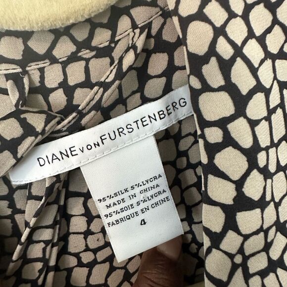 Vintage Diane Von Furstenberg Black & Taupe Animal Print Silk Shirt Dress 4 - Picture 8 of 8